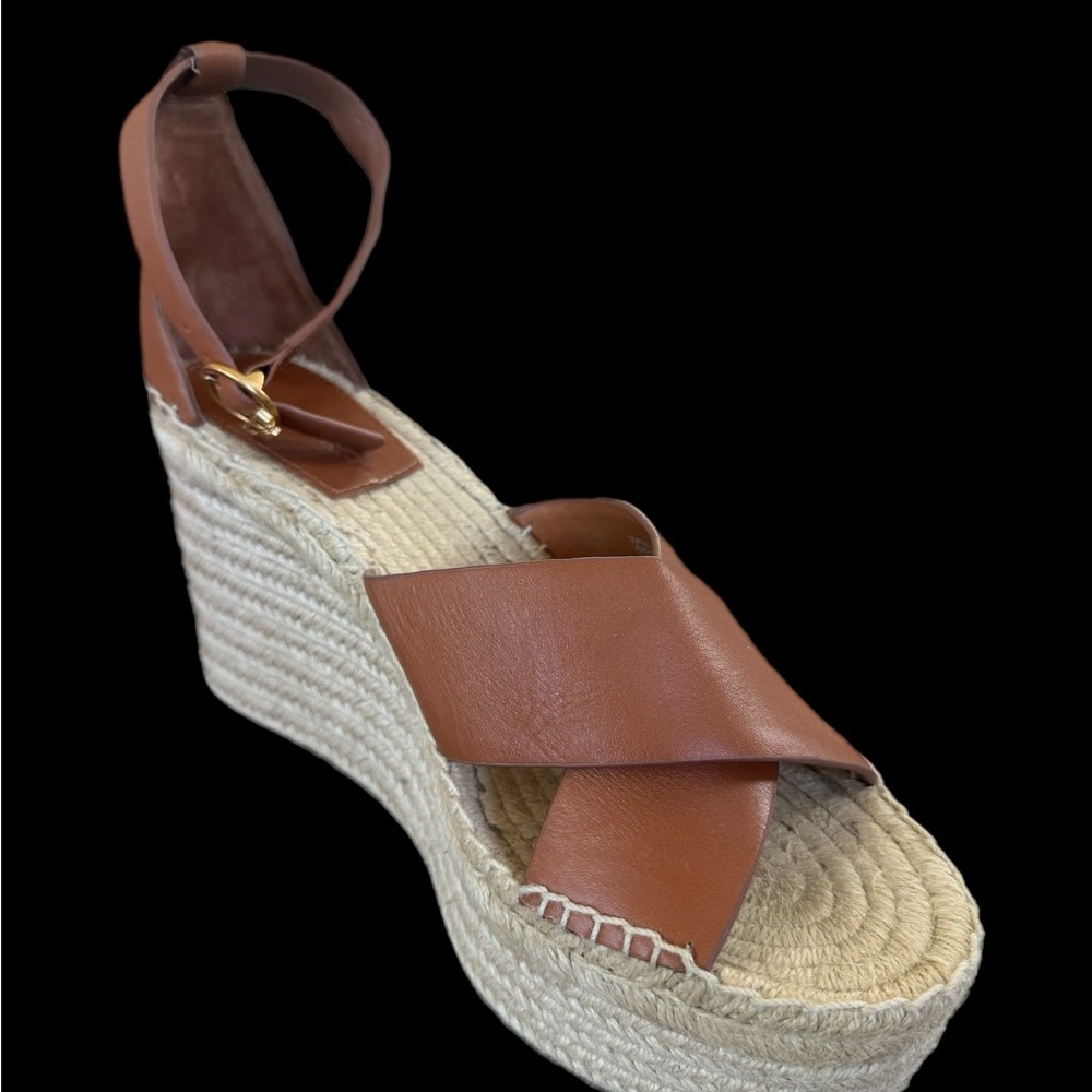 Tory Burch Tan Leather Espadrille Wedges - Picture 3 of 3